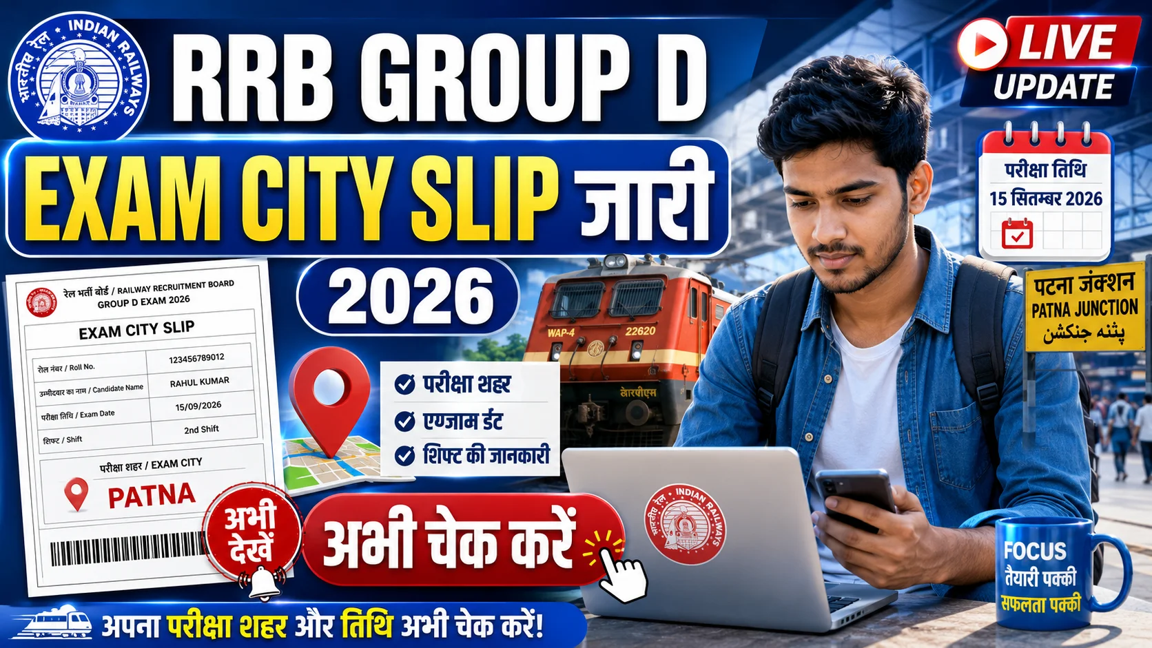 RRB Group D Exam City Slip 2026