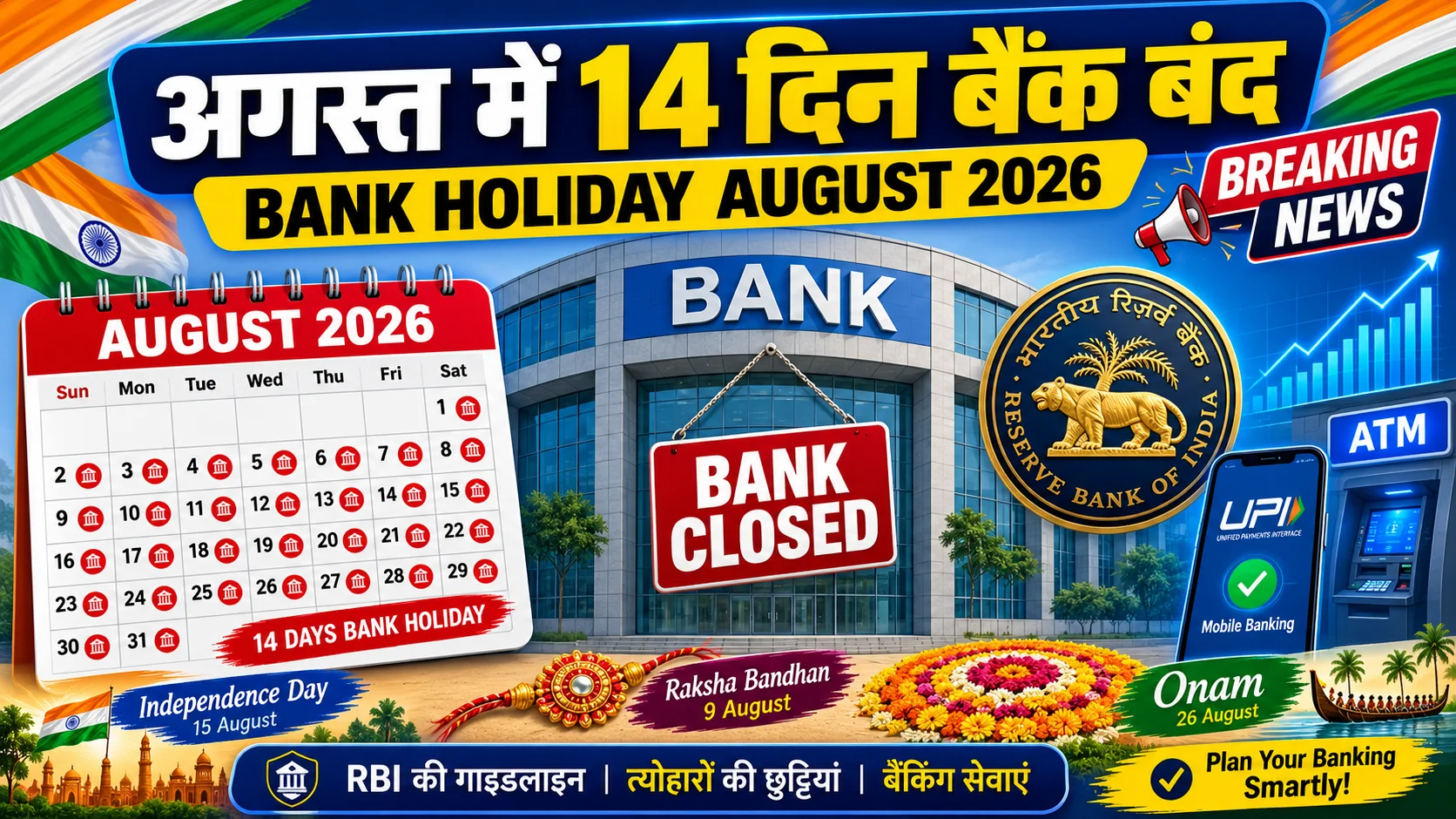 Bank Holiday August 2026 Holiday List in Hindi